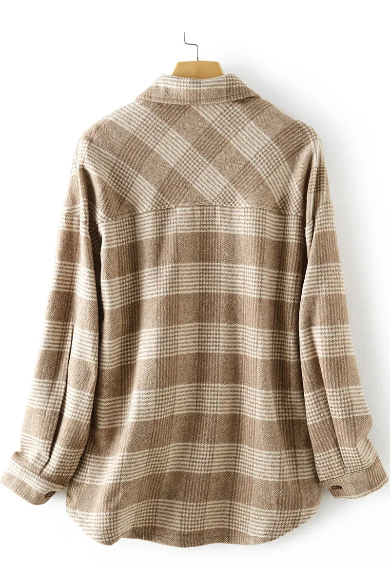 Plaid Buckle Turndown Collar Tops