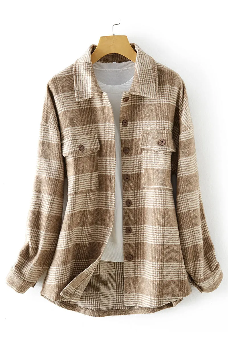 Plaid Buckle Turndown Collar Tops