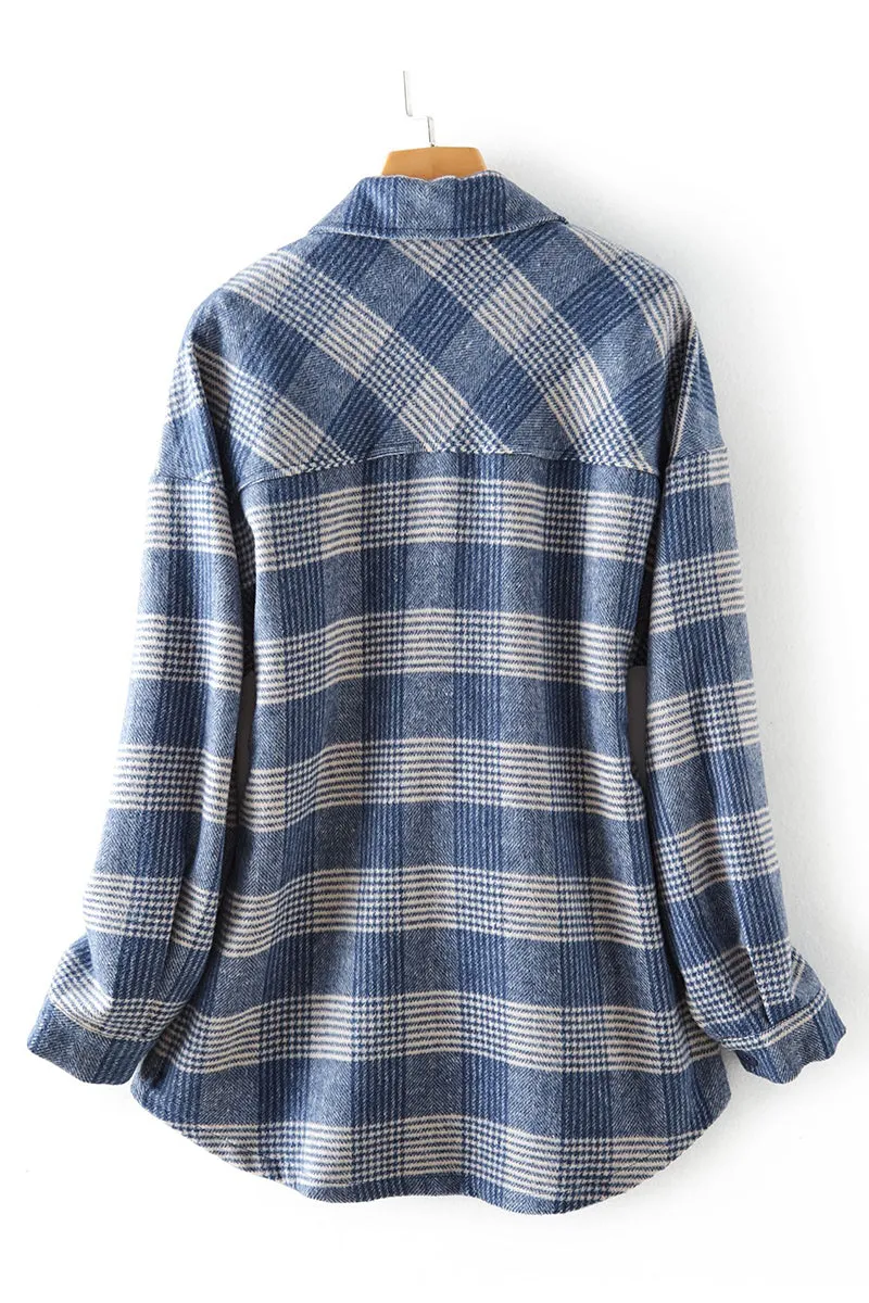 Plaid Buckle Turndown Collar Tops