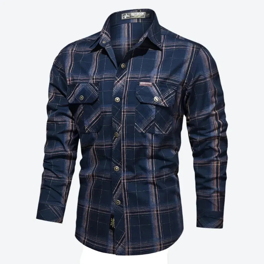 Plaid Button-Up Long Sleeve Outdoor Shirts
