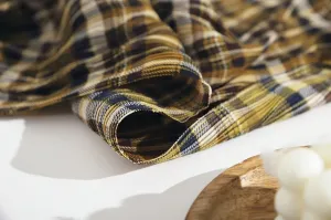 Plaid Checkered Poly Wide Width Fabric with Ribbed Wave Pleats - In Mustard - Quality Korean Fabric By the Yard - 53723GJ