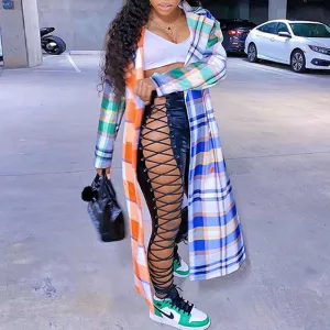 Plaid Colorblock Long Sleeve Coat