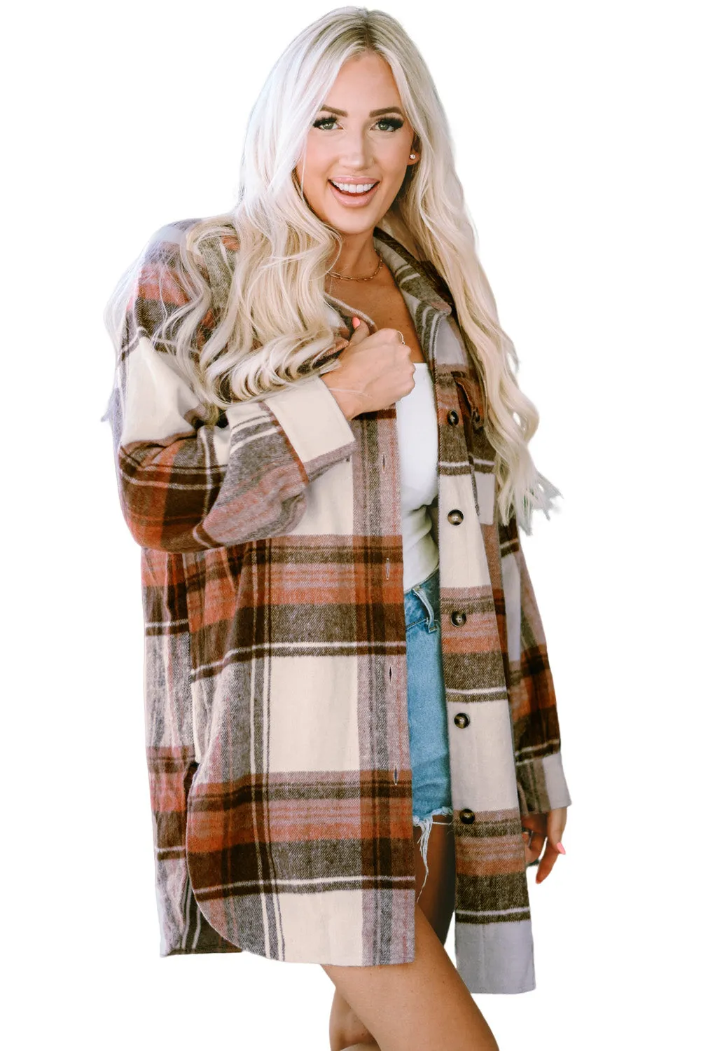 Plaid Flap Pockets Long Shacket