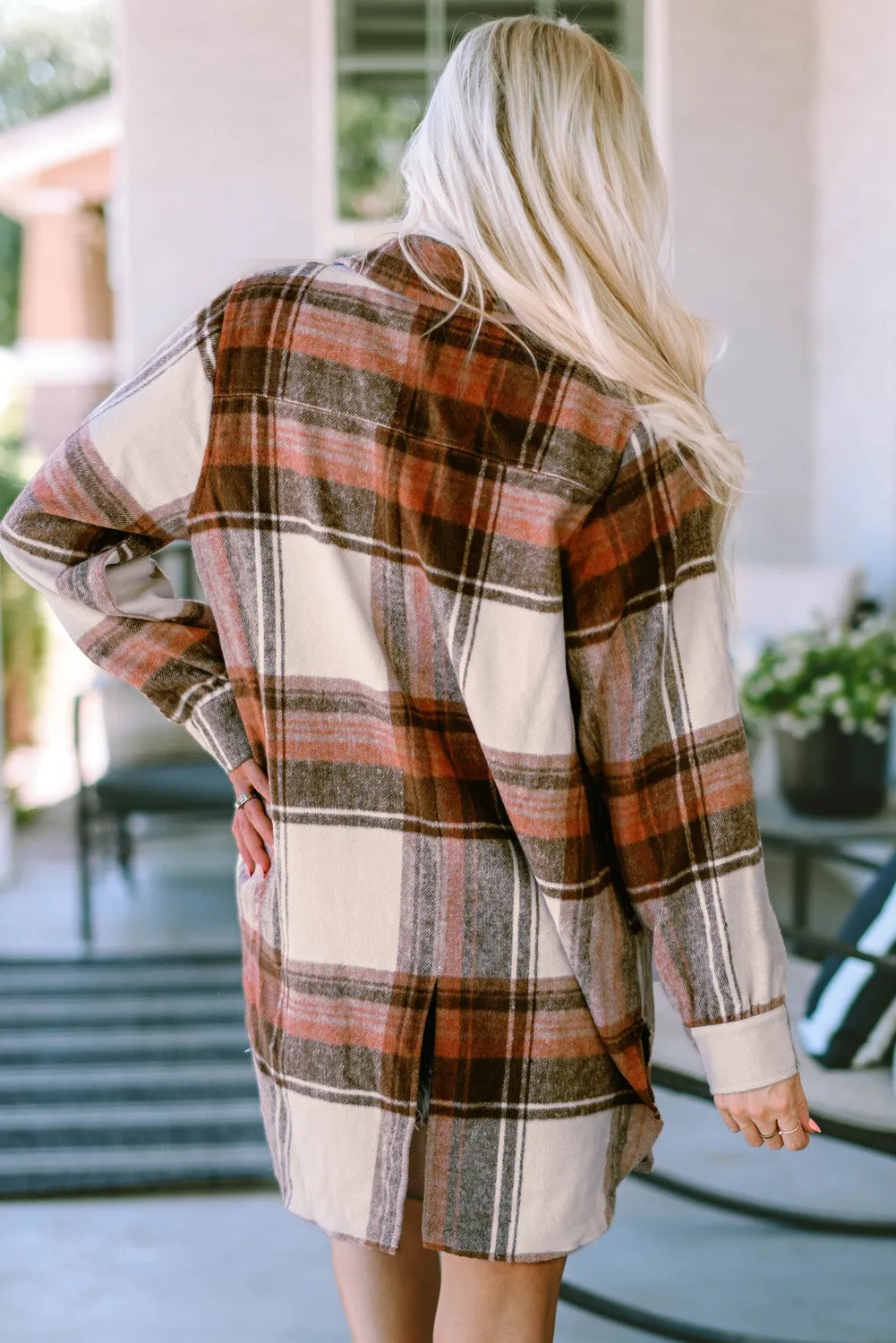 Plaid Flap Pockets Long Shacket