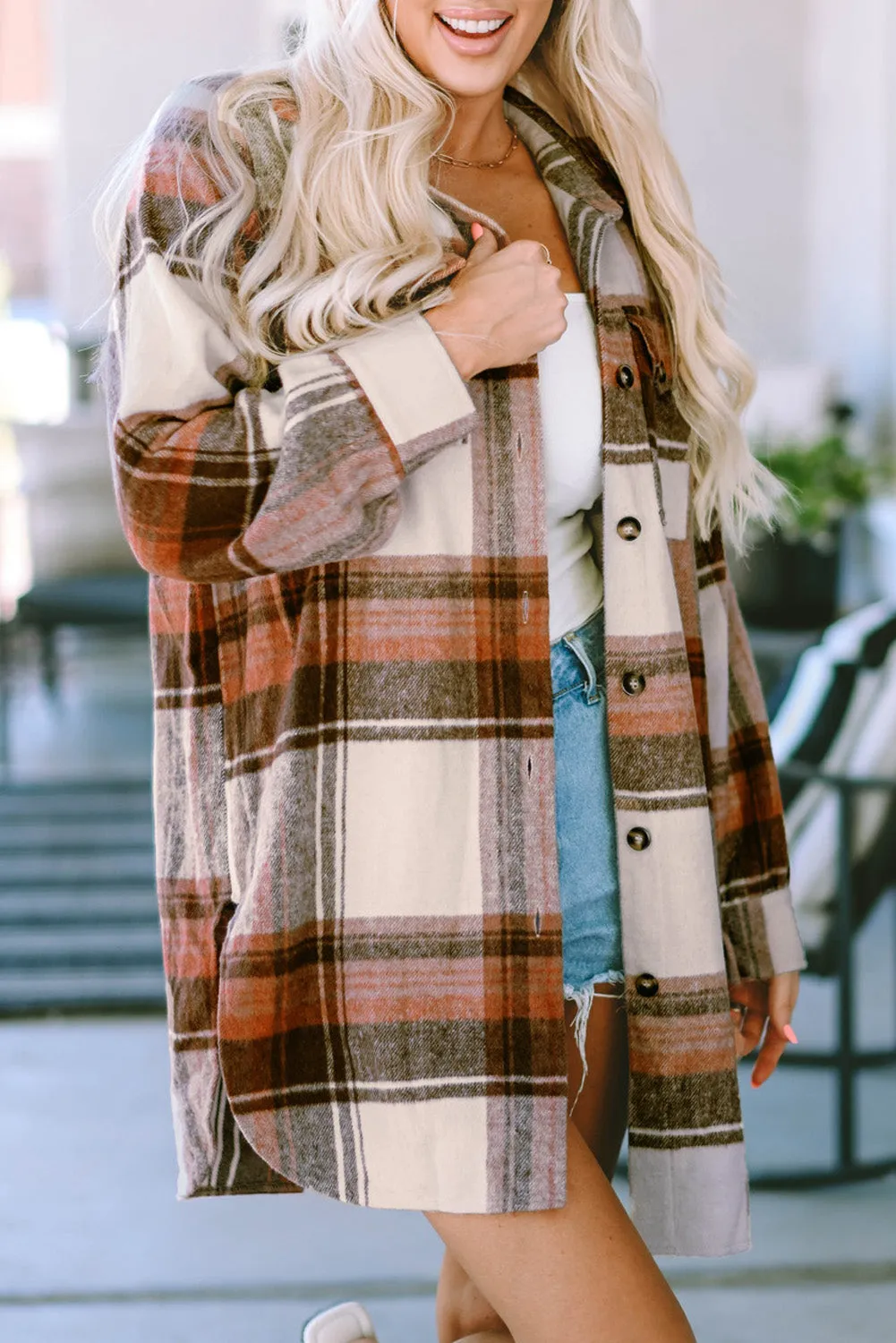 Plaid Flap Pockets Long Shacket