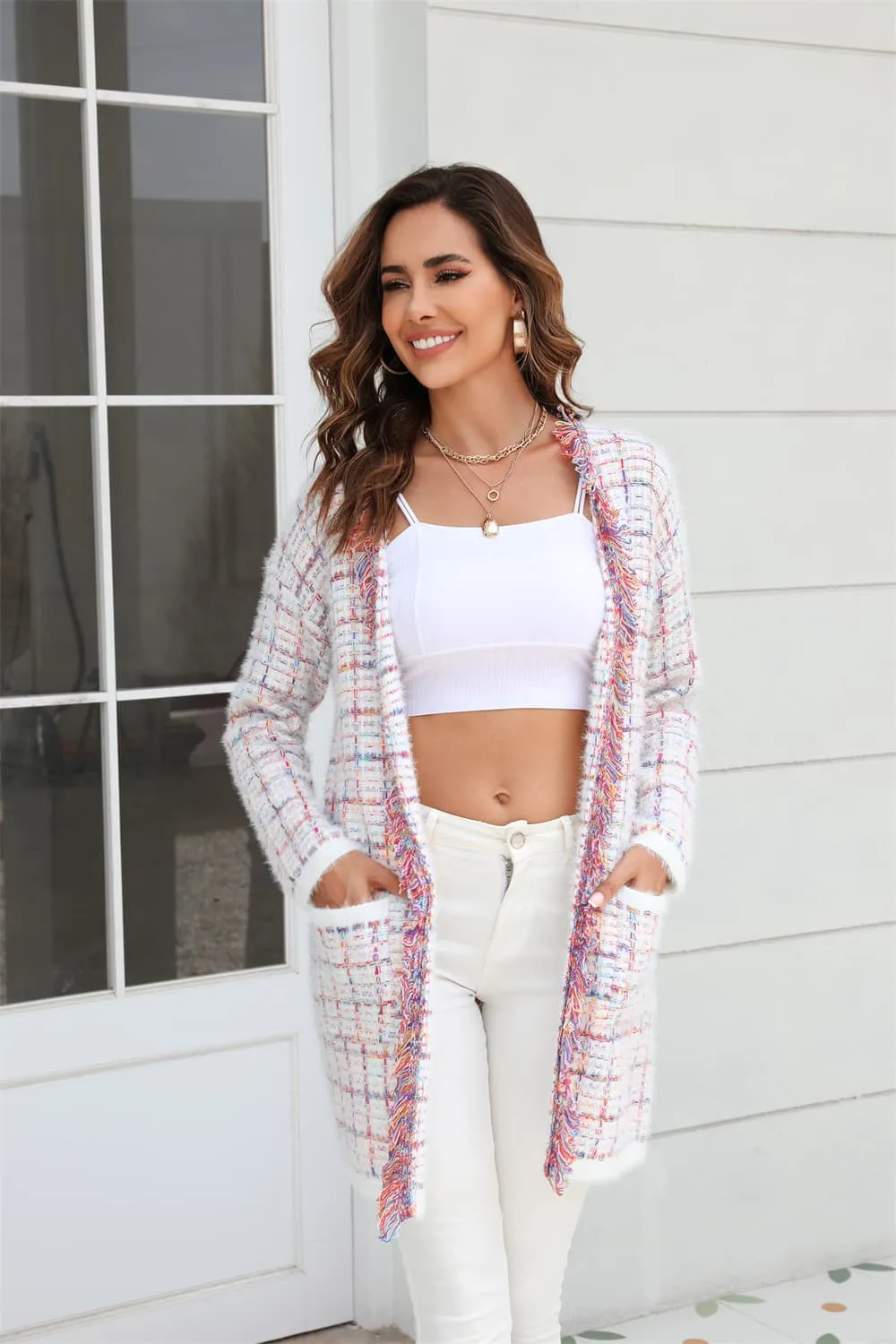 Plaid Fringe Cardigan