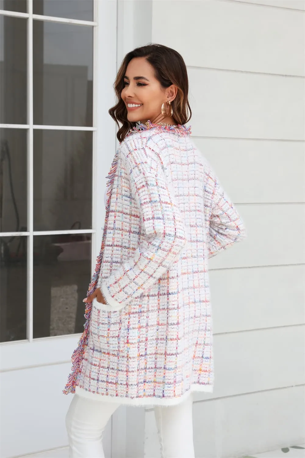 Plaid Fringe Cardigan