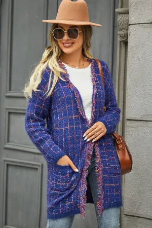 Plaid Fringe Cardigan