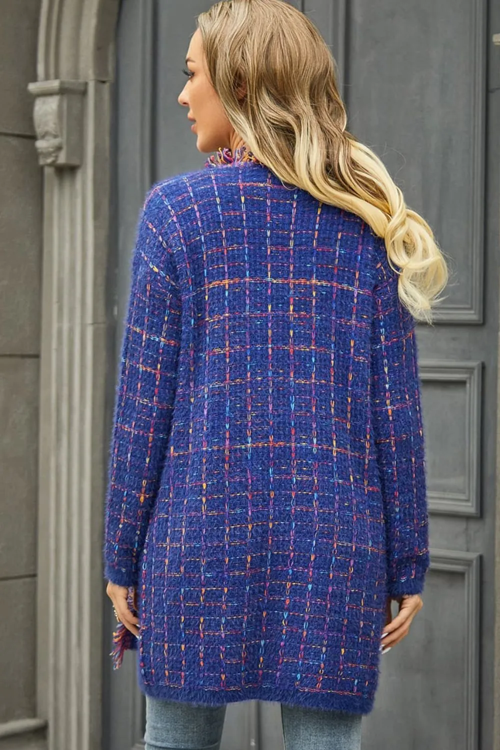 Plaid Fringe Cardigan