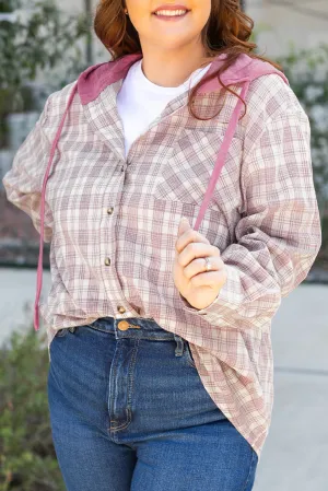 Plaid Hooded Button-up Plus Size Shirt