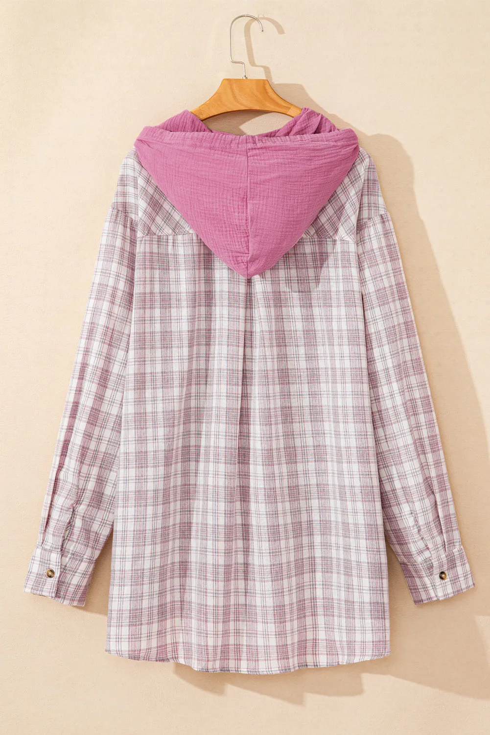 Plaid Hooded Button-up Plus Size Shirt