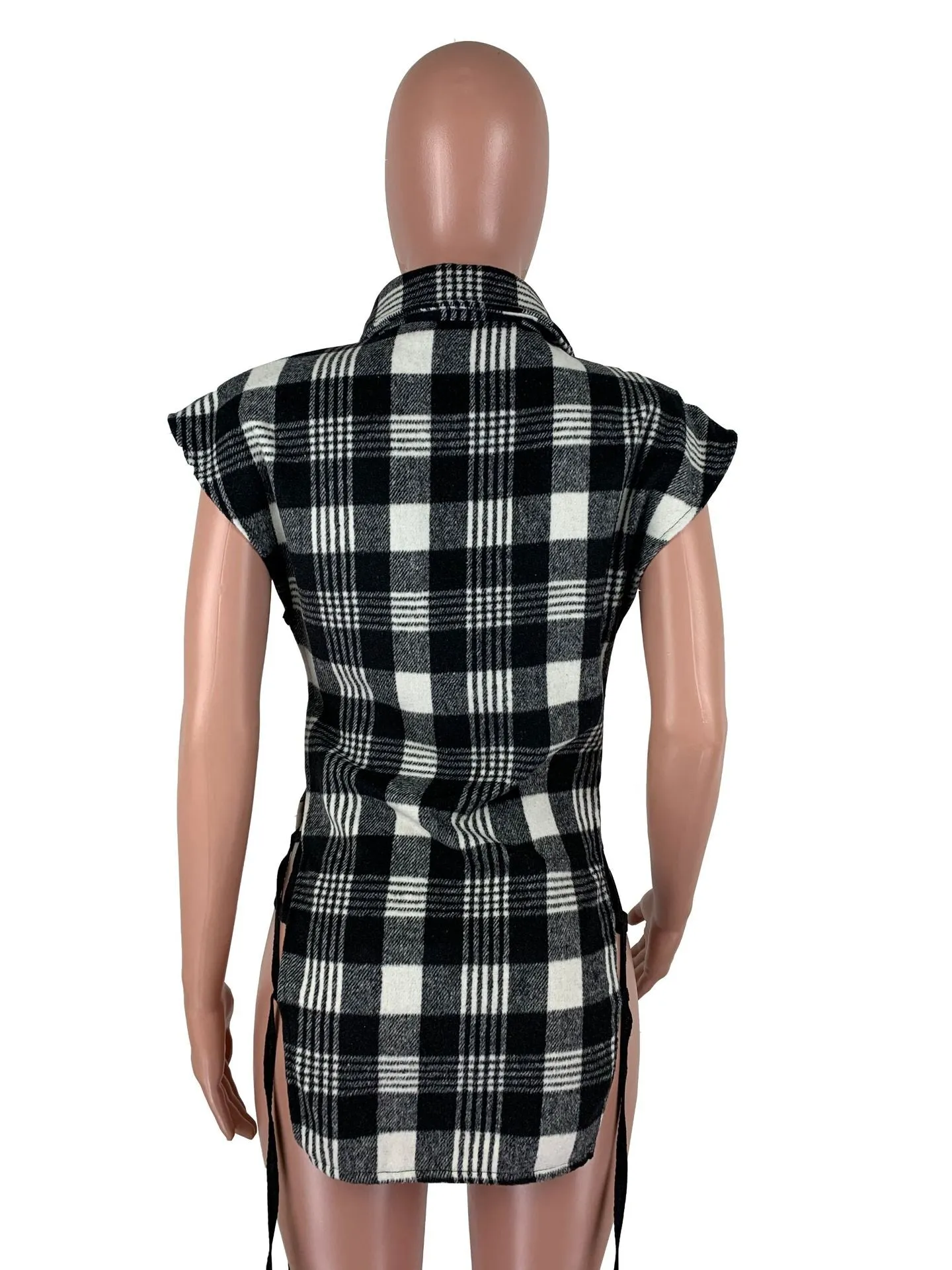 Plaid Lace Up Side Hollow Out Sexy Shirt