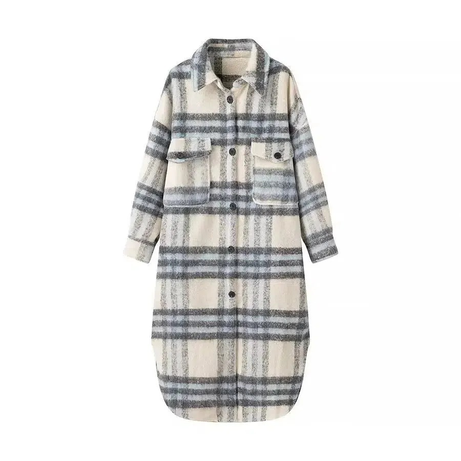 Plaid Long-Sleeve Pockets Shirt Dress