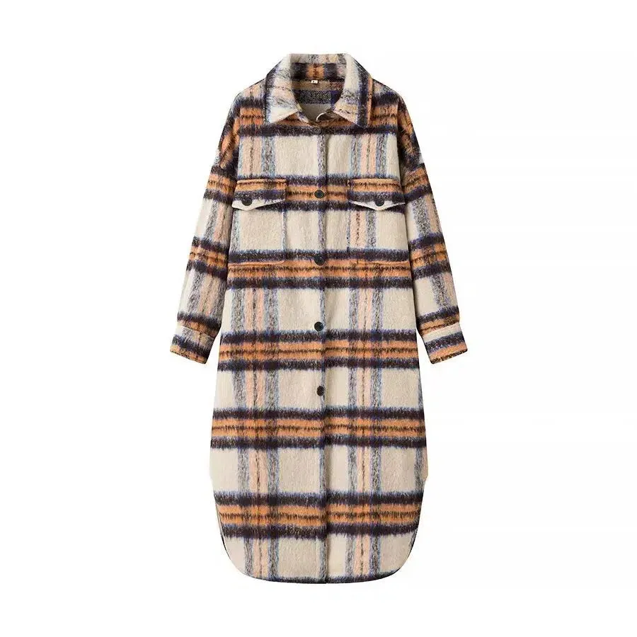 Plaid Long-Sleeve Pockets Shirt Dress