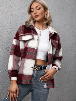 Plaid Long Sleeve Shirt Jacket (4 Colors)