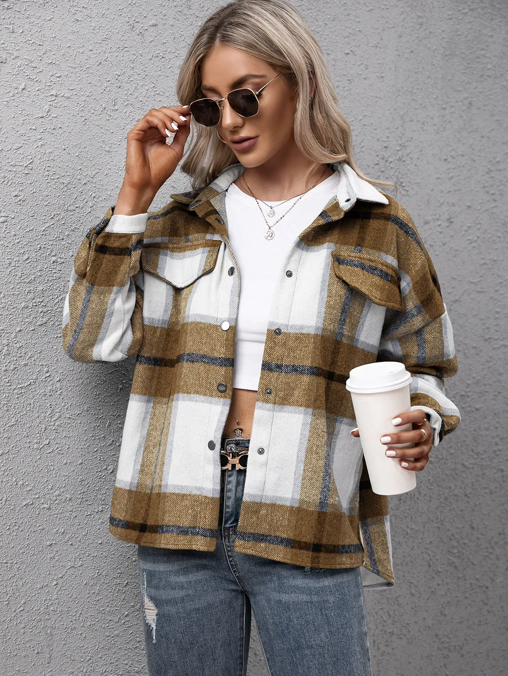 Plaid Long Sleeve Shirt Jacket (4 Colors)