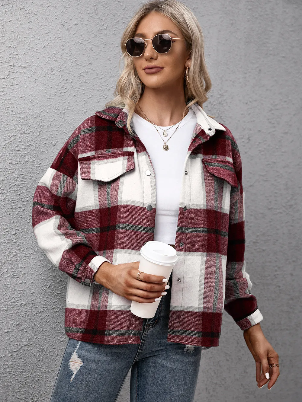 Plaid Long Sleeve Shirt Jacket (4 Colors)