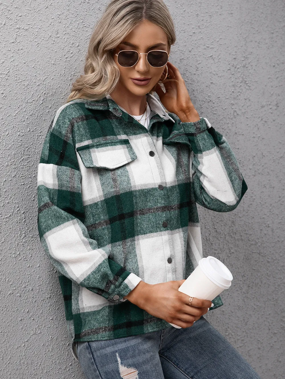 Plaid Long Sleeve Shirt Jacket (4 Colors)