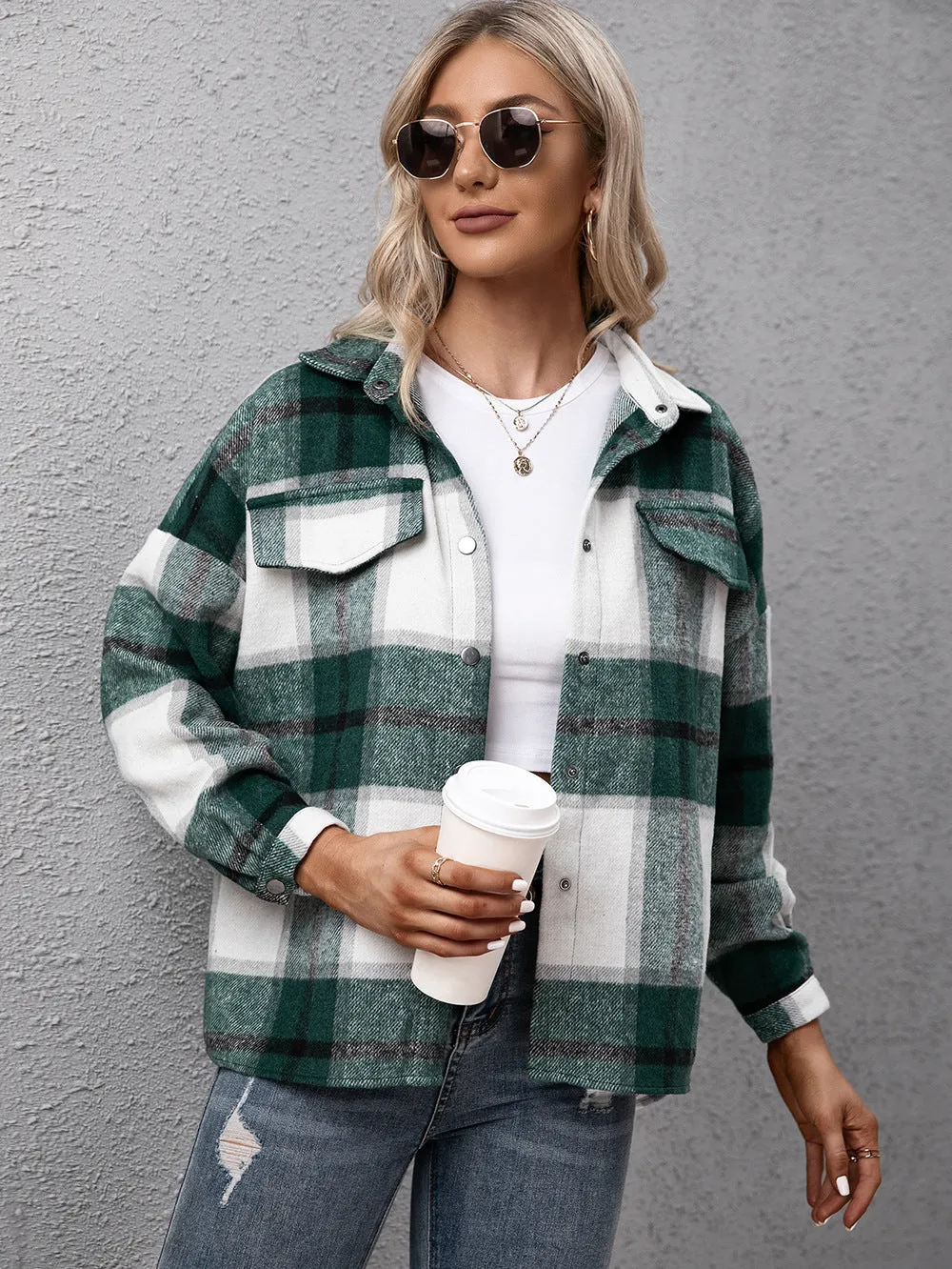 Plaid Long Sleeve Shirt Jacket (4 Colors)