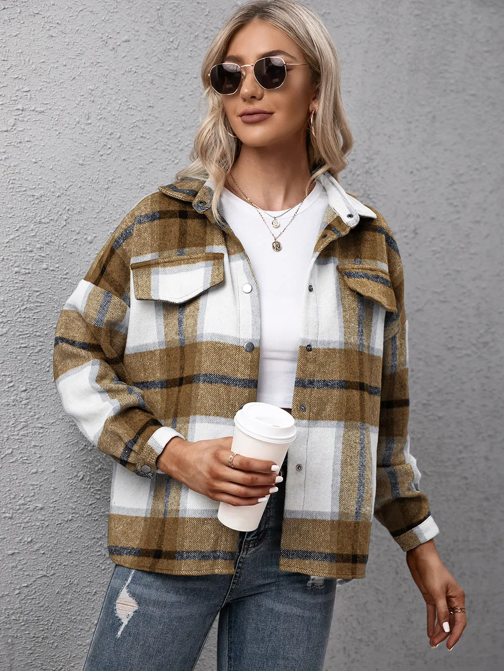 Plaid Long Sleeve Shirt Jacket (4 Colors)