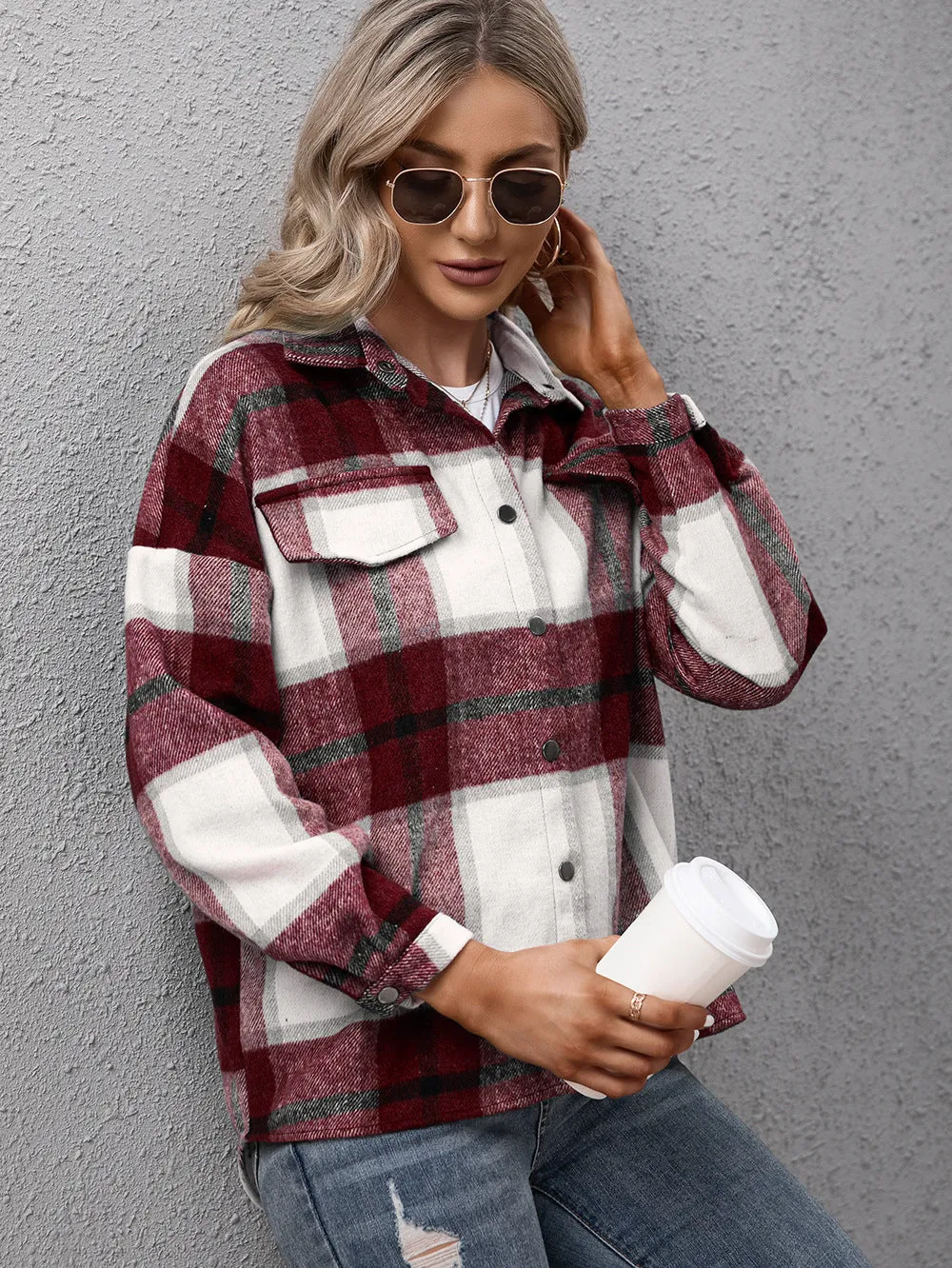 Plaid Long Sleeve Shirt Jacket (4 Colors)