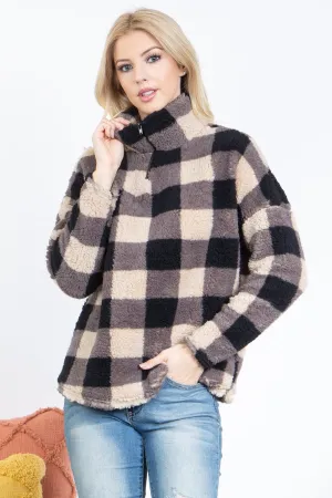 PLAID NECK ZIPPER LONG SLEEVE