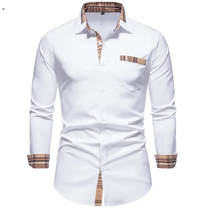 Plaid Patchwork Formal Shirts for Men