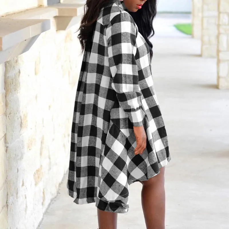 Plaid Pattern Long Sleeve Shirt Dress
