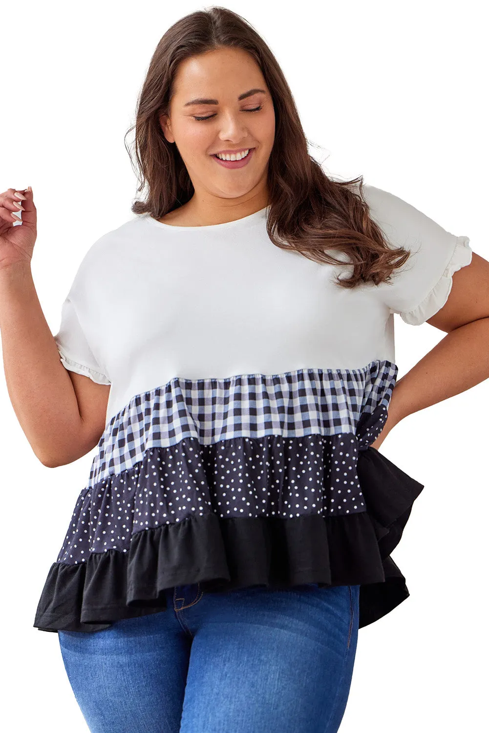 Plaid Plus Size Babydoll Top