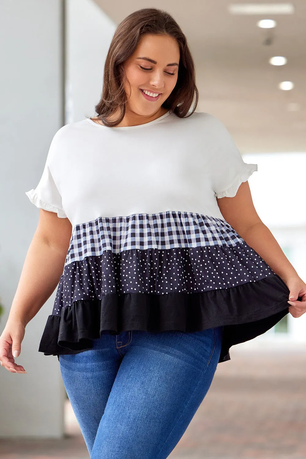 Plaid Plus Size Babydoll Top