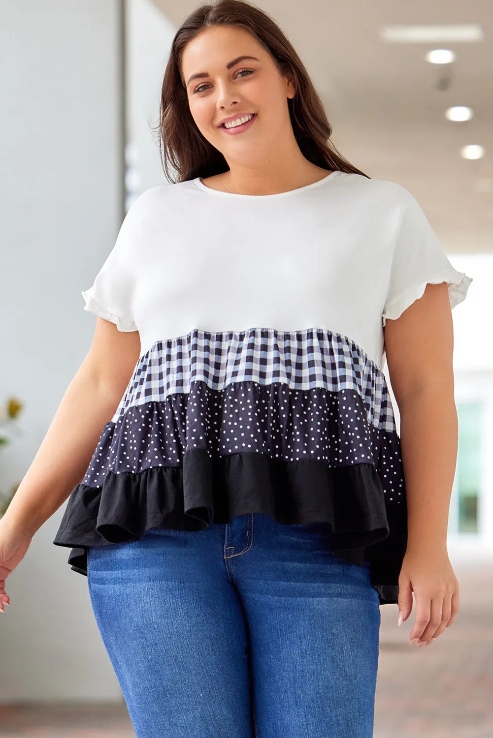 Plaid Plus Size Babydoll Top