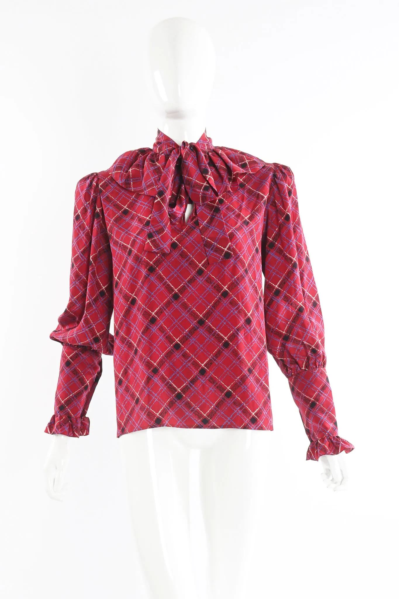 Plaid Ruffle Bow Blouse