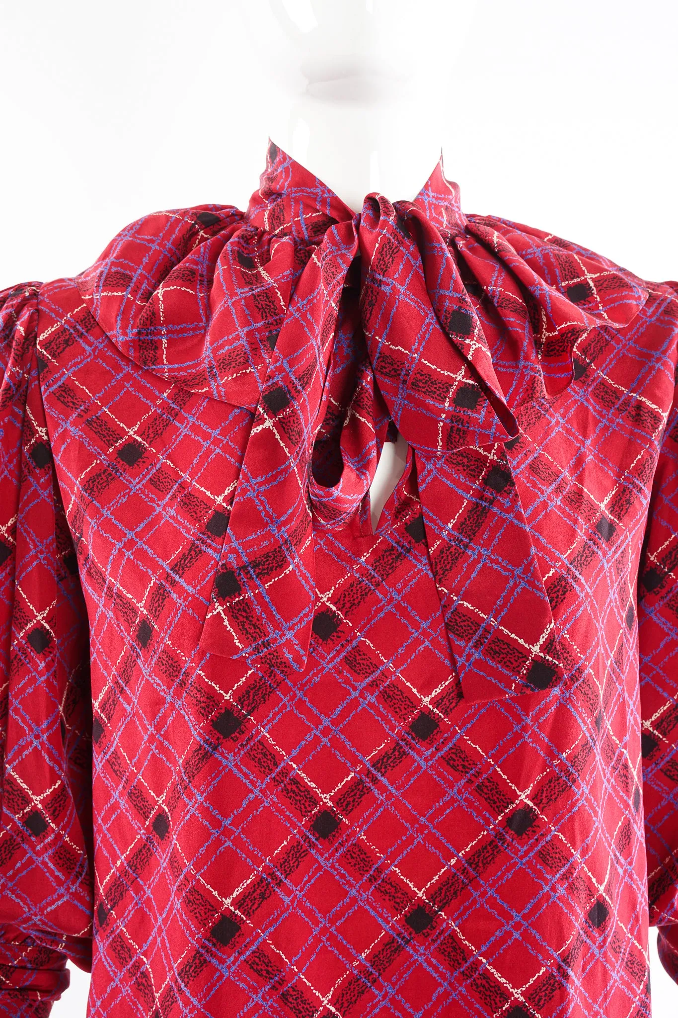 Plaid Ruffle Bow Blouse