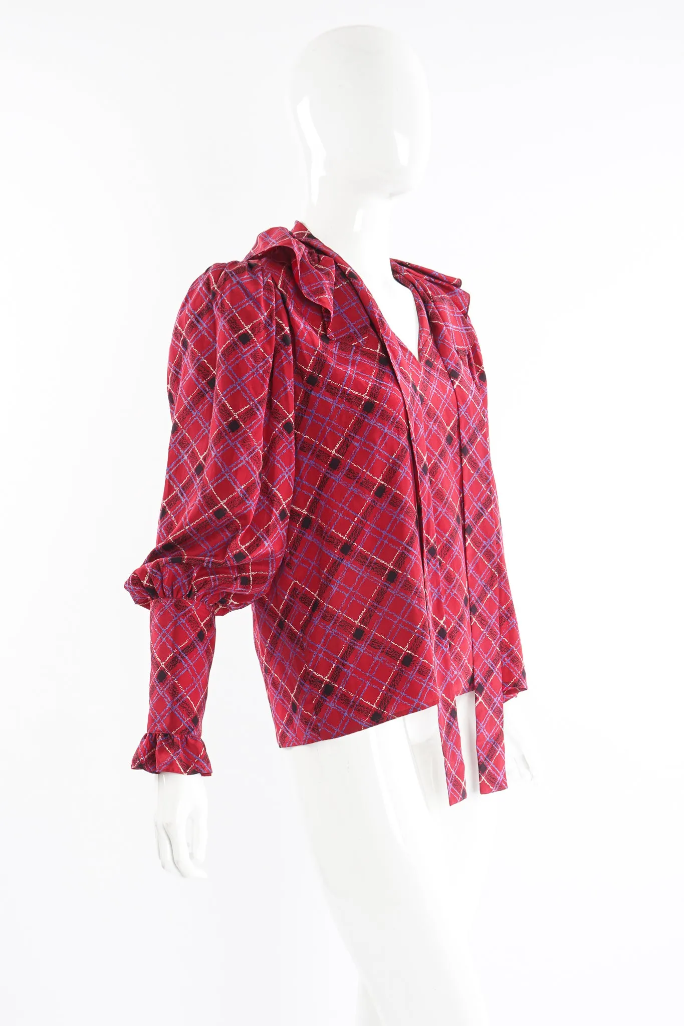 Plaid Ruffle Bow Blouse