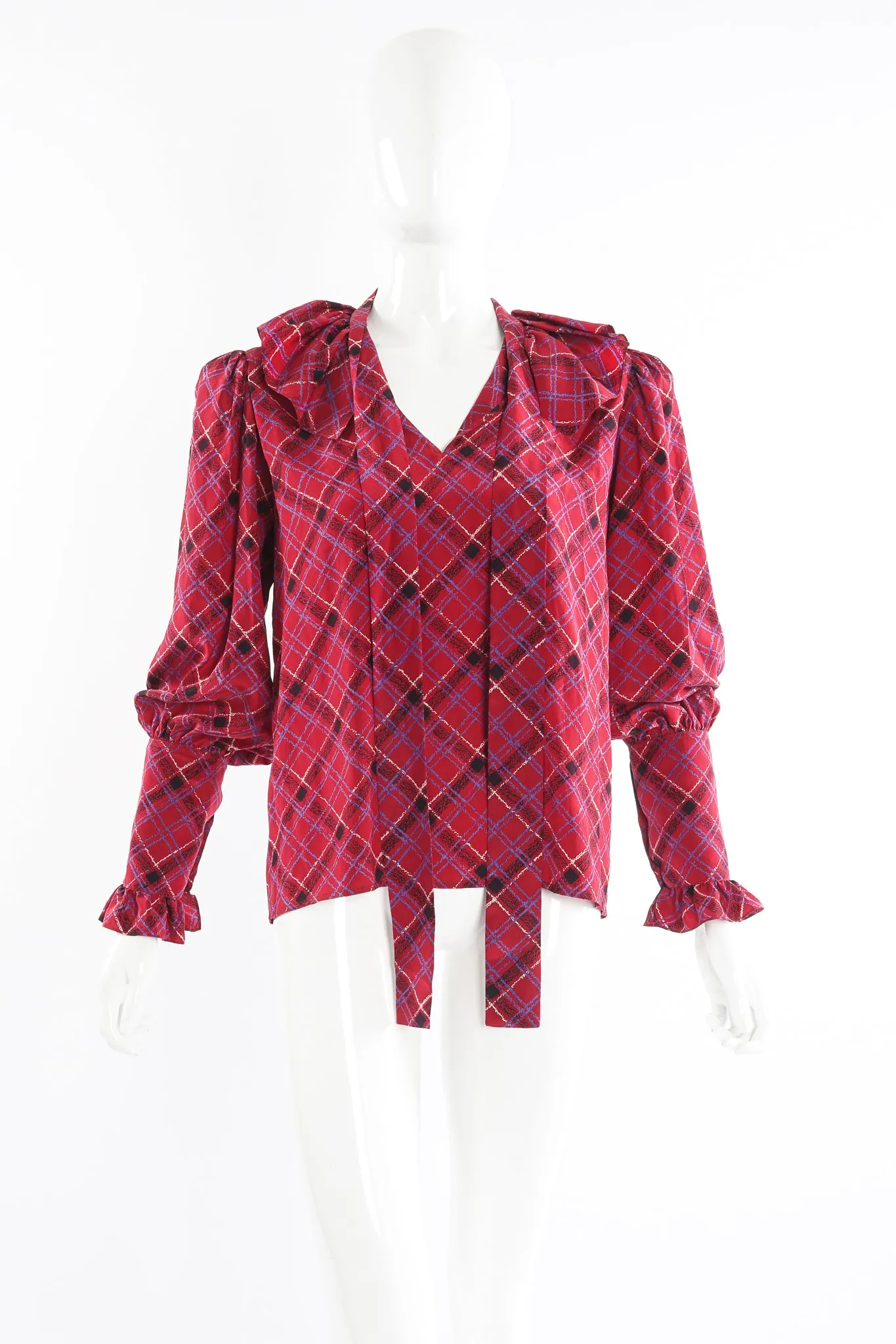 Plaid Ruffle Bow Blouse
