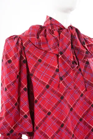 Plaid Ruffle Bow Blouse