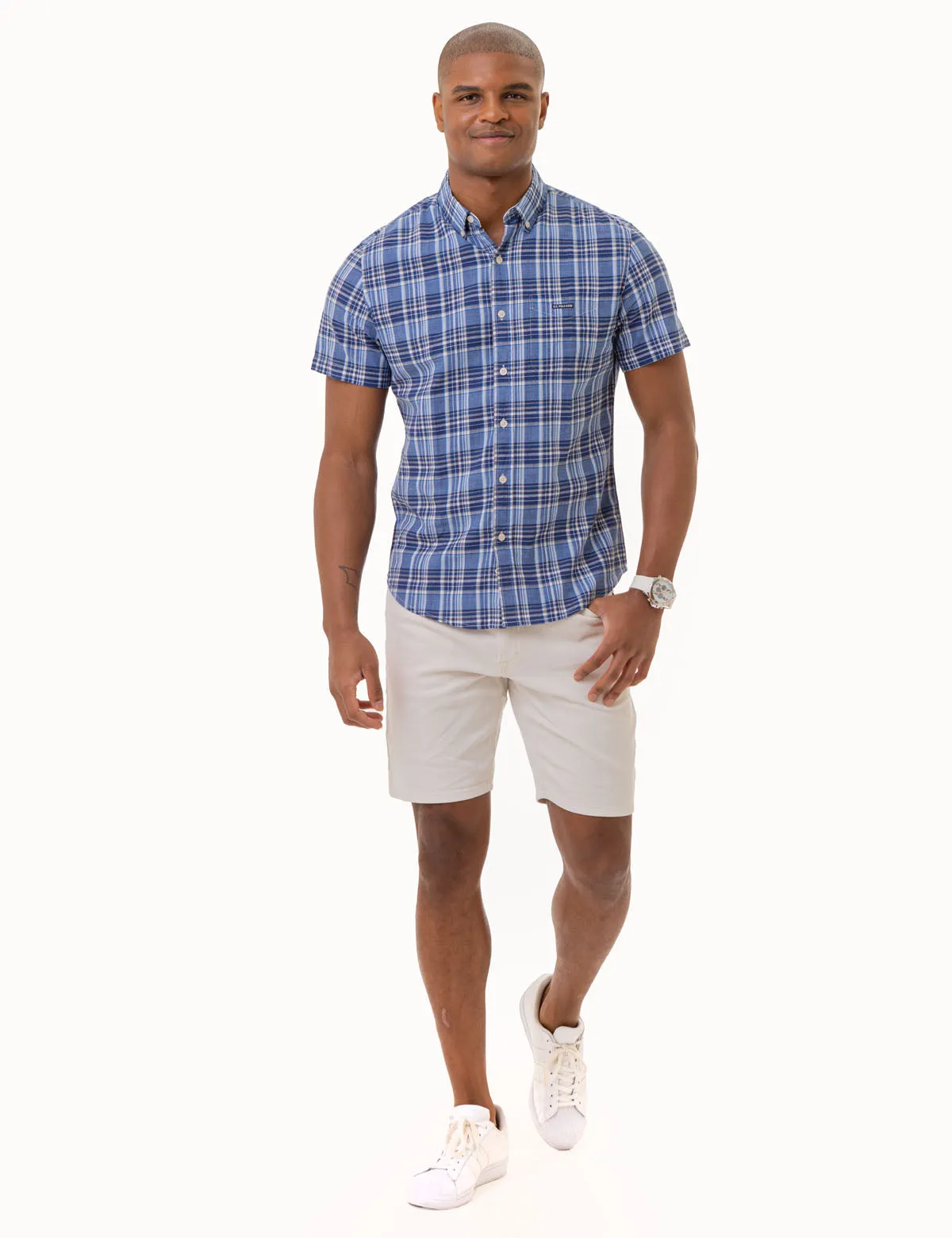 PLAID SLUB POPLIN SHORT SLEEVE SHIRT
