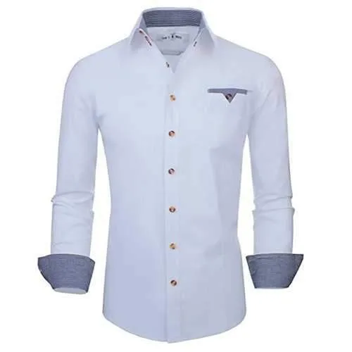 Plaid Solid Color Slim Dress Shirts