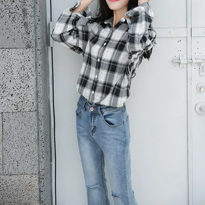 Plaid Turn-Down Collar Shirt