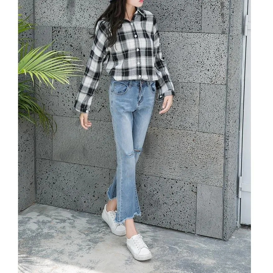 Plaid Turn-Down Collar Shirt