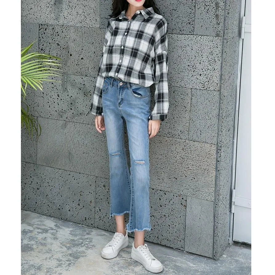 Plaid Turn-Down Collar Shirt