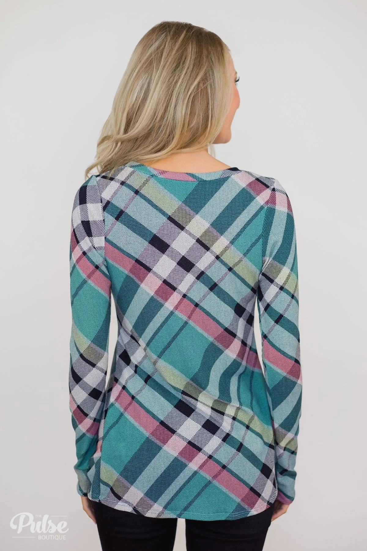 Plaid Twist Top- Blue