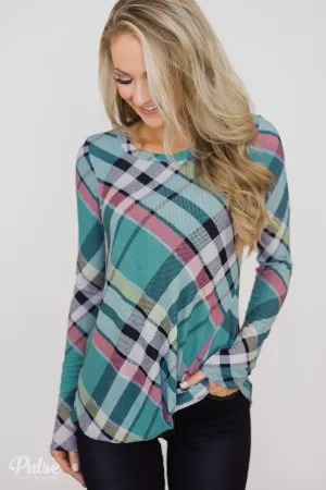 Plaid Twist Top- Blue