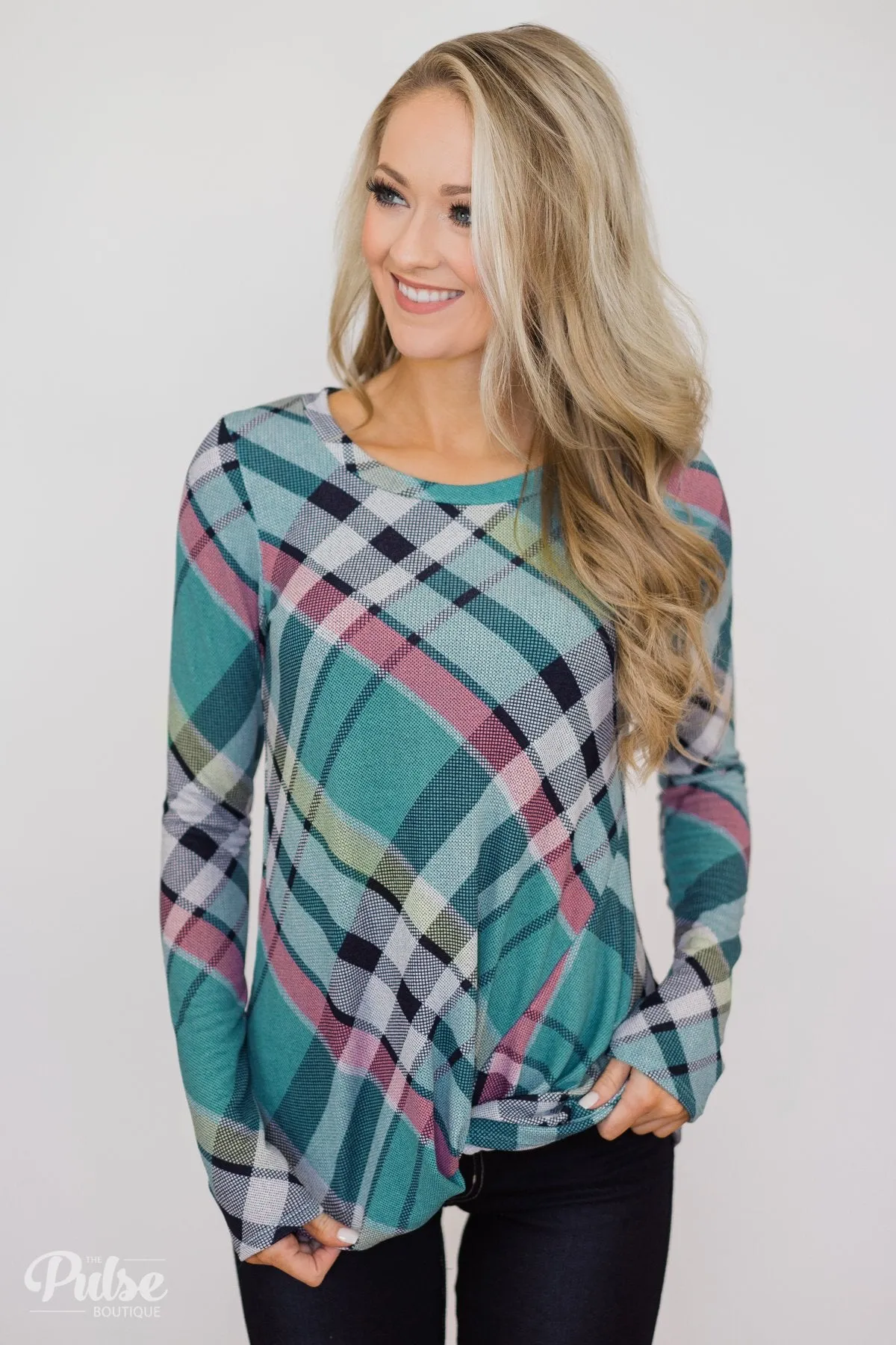 Plaid Twist Top- Blue