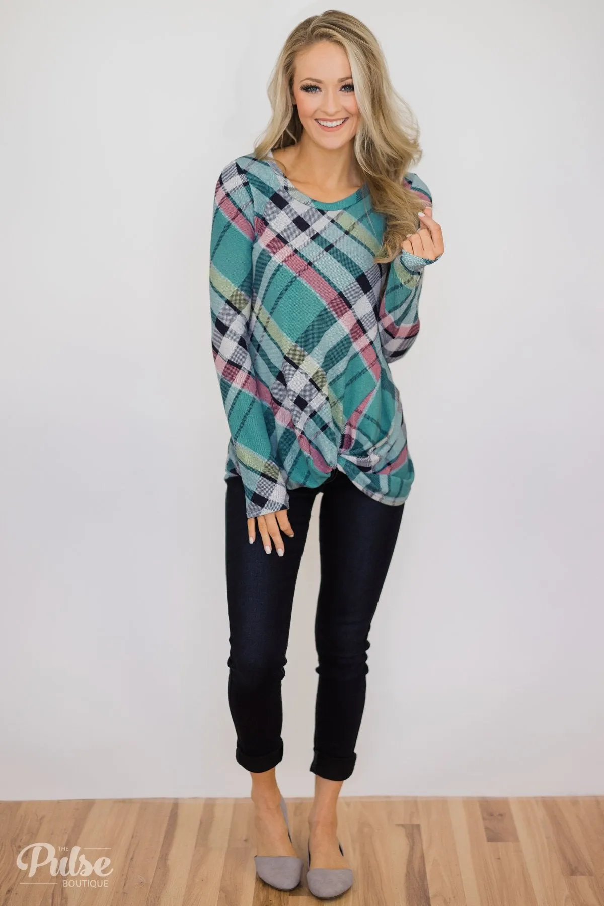 Plaid Twist Top- Blue