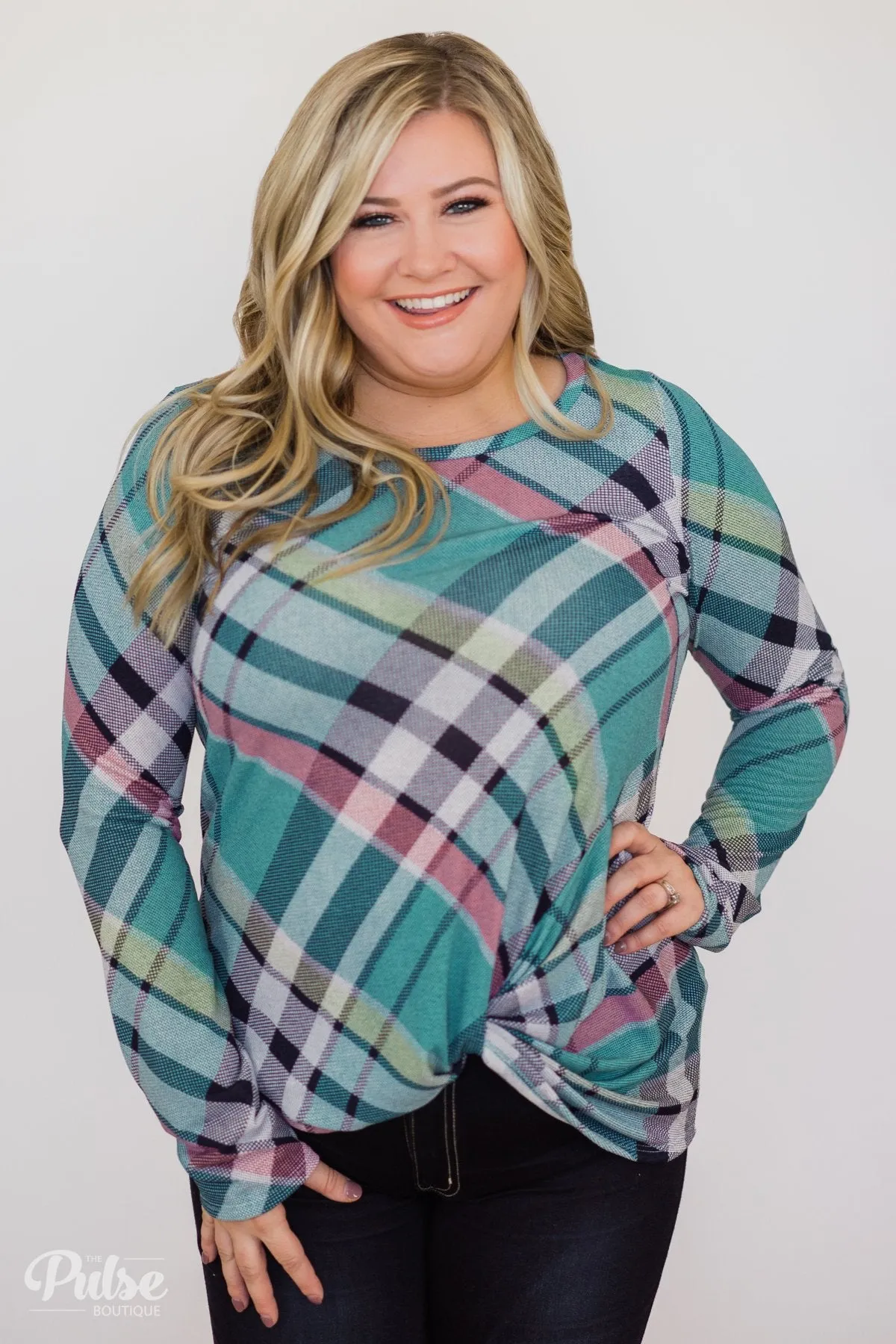 Plaid Twist Top- Blue