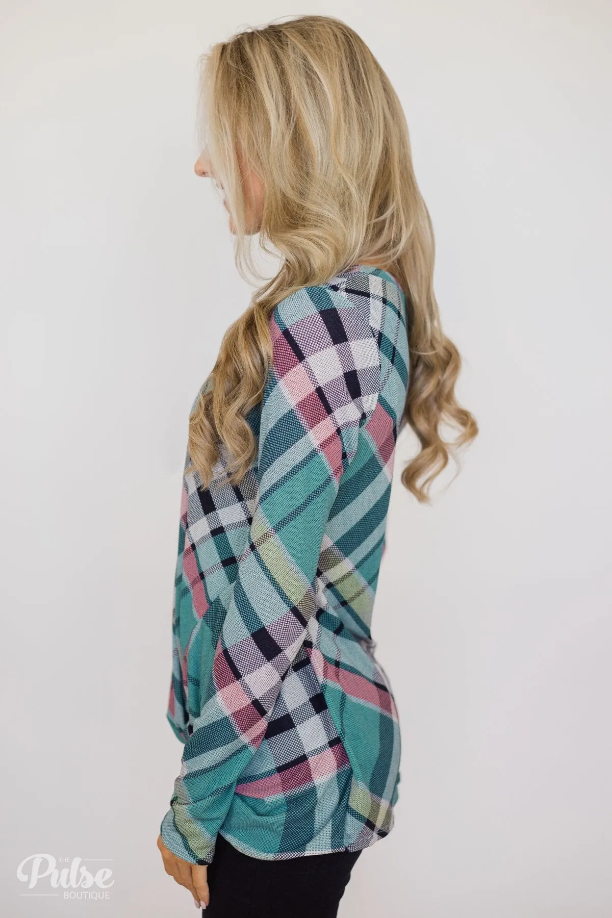 Plaid Twist Top- Blue