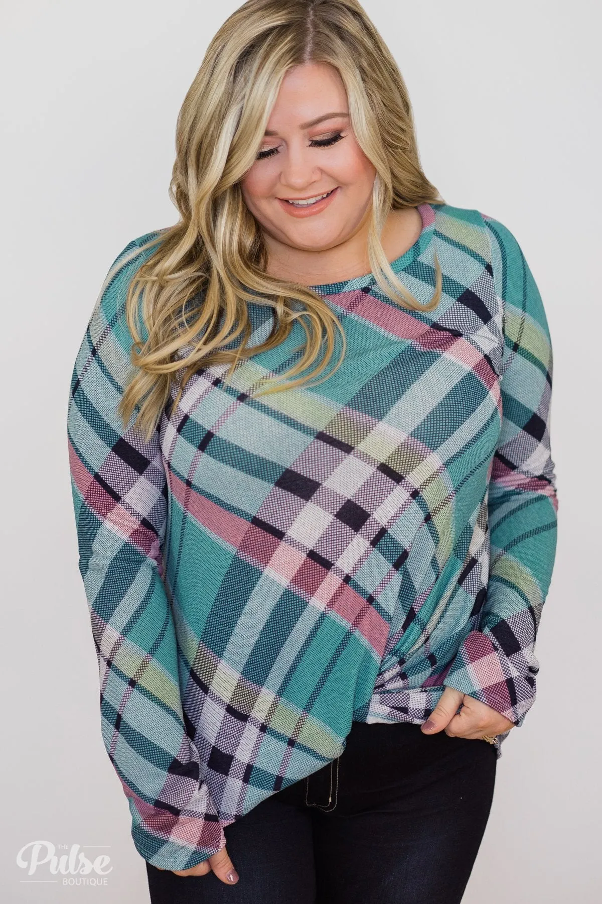 Plaid Twist Top- Blue