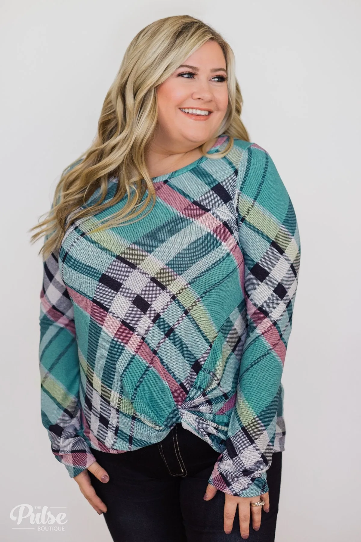 Plaid Twist Top- Blue