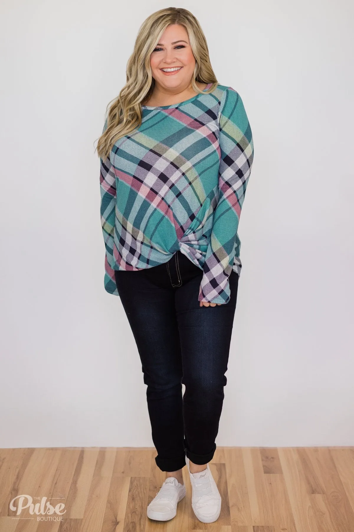 Plaid Twist Top- Blue